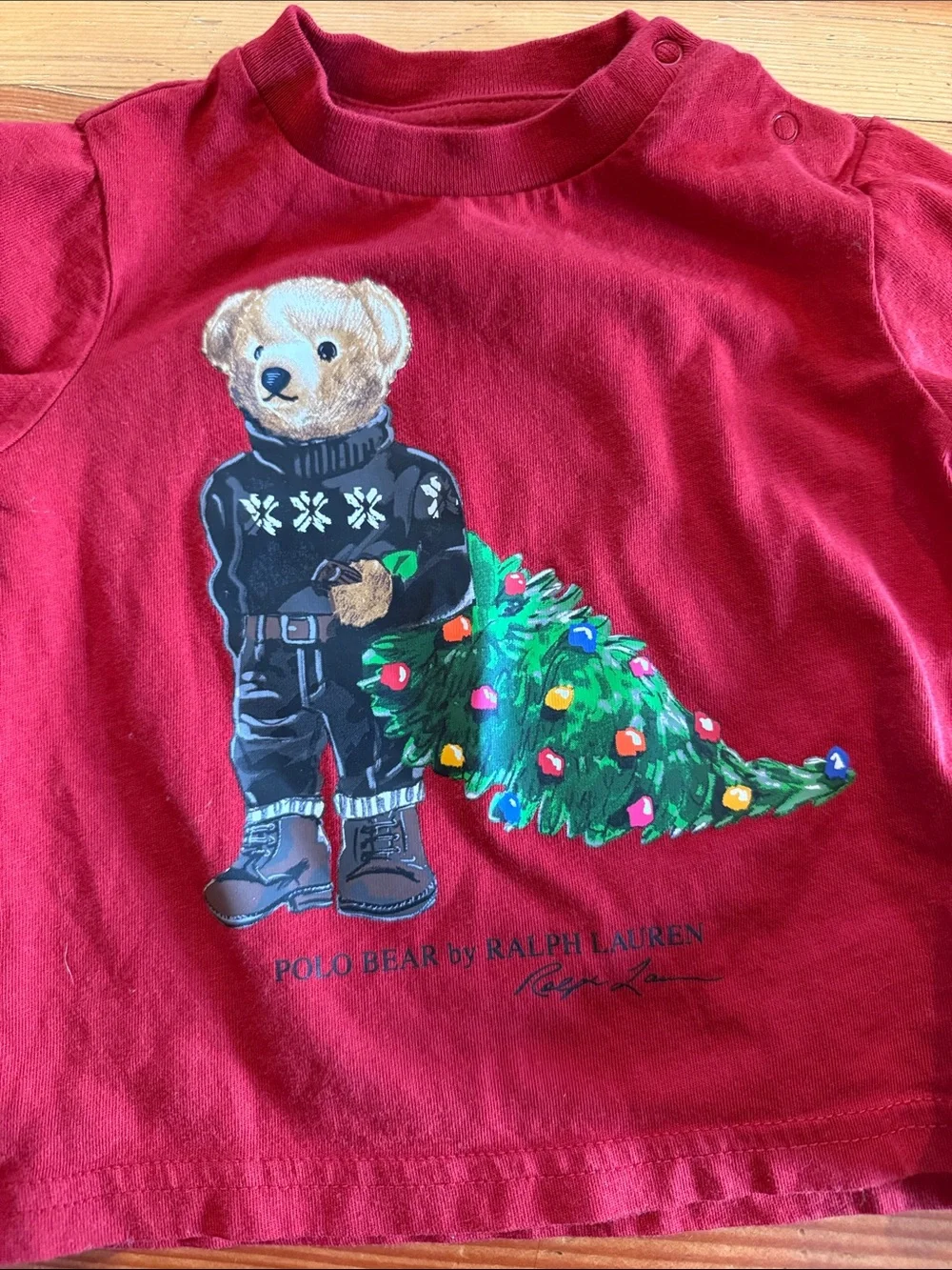 Ralph Lauren Red Bear & Decorated Tree Long-Sleeve Tee